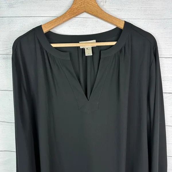 Loft Womens Black Long Sleeve Henley Popover Blouse XL Professional Minimalist - Image 3