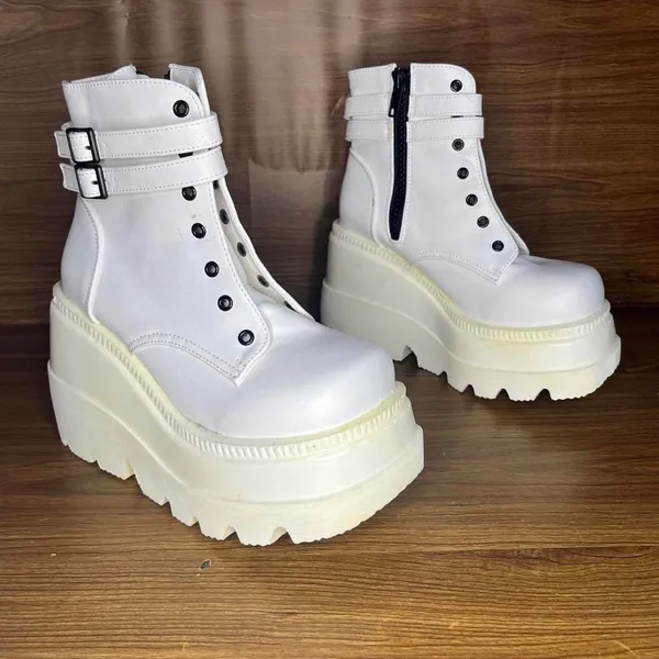 Demonia Shaker 52 Platform Boots White Vegan Leather gothic rave No size tag - Image 2