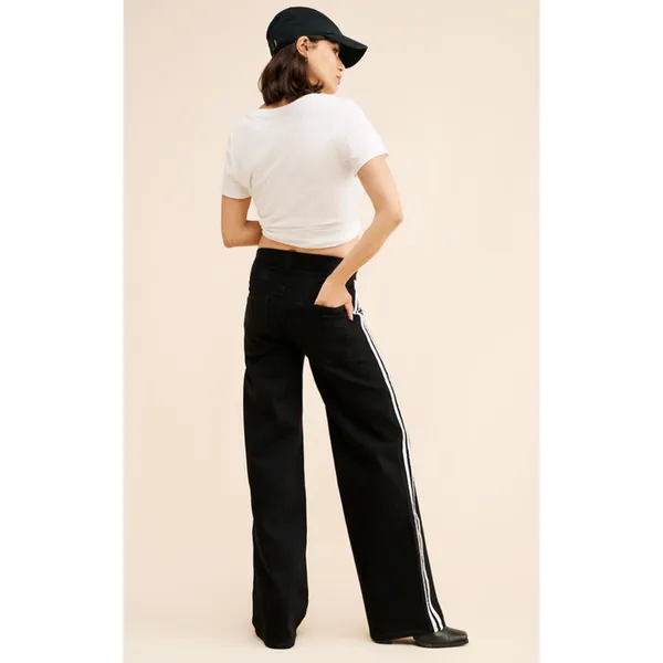WARP + WEFT Maternity Black Striped Wide Leg Jeans Size 6 / 28 - Image 3