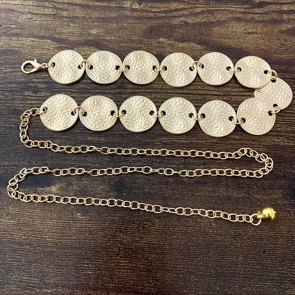 Gold Y2K Hammered Coin Disc Waist Chain Belt, Fits 17 to 39 Inches, X7GA1365 - Image 6