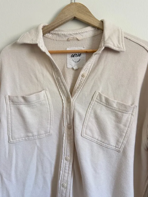 Aerie LumberJane Fleece Shirt Toasted Coconut XXS Oversized Button Up Shacket - Image 4