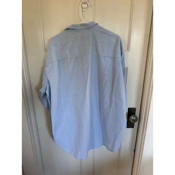 Frank & Eileen blue striped oversized Shirley button up top size medium - Image 7