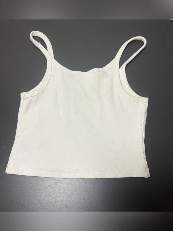 I.AM.GIA White Ribbed Crop Tank with Neon Green Script - Image 3