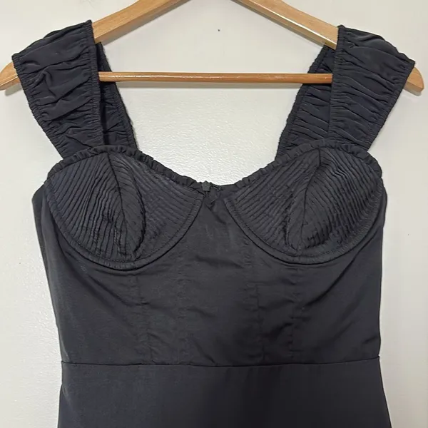 Lulus Perfected Aesthetic‎ Black Satin Ruffled Bustier Mini Dress Size S - Image 4