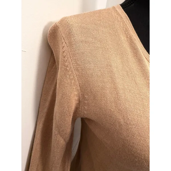Vintage City Silk Knitwear Long Sleeve Crew Neck Top Camel Tan Luxury Minimalist - Image 3
