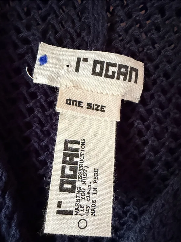 L’ogan Navy Blue Open Knit Oversized Poncho Sweater V Neck. Size One Size - Image 6