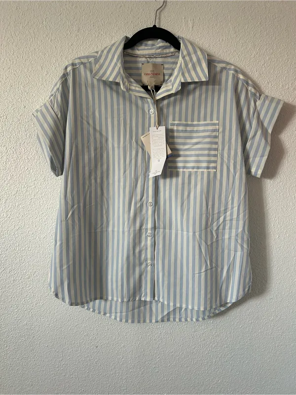 Casa cabana blue and white striped button down shirt sz small - Image 7