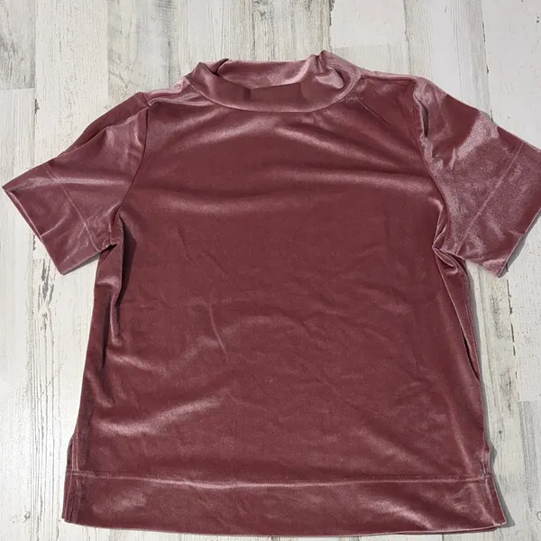 Anthropologie Krisha Mauve Velvet Mock Neck Short Sleeve Top Size Large - Image 4