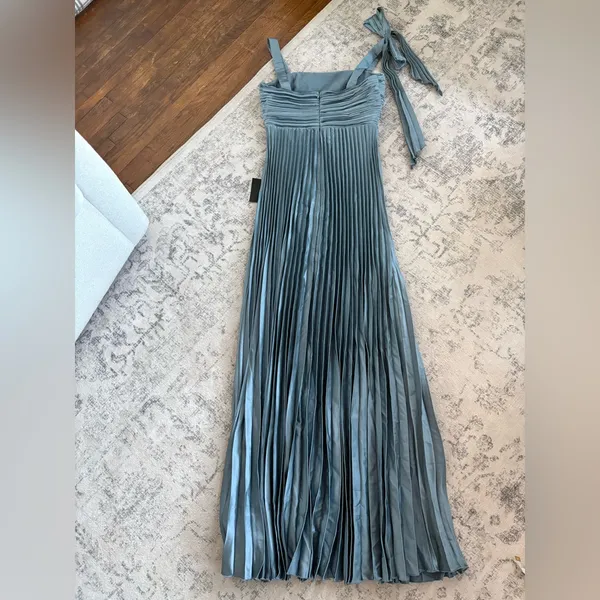 Lulus Gorgeous Purpose Slate Satin Pleated Sleeveless Bow Maxi Dress Size Medium - Image 5