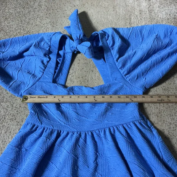 Free People Cottagecore Textured Puff Sleeve‎ Tie Back Mini Dress OB1140618 S - Image 3