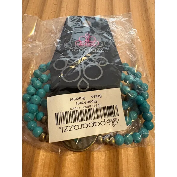 Paparazzi Turquoise Brass Stone Pools Bracelet One Size - Image 4