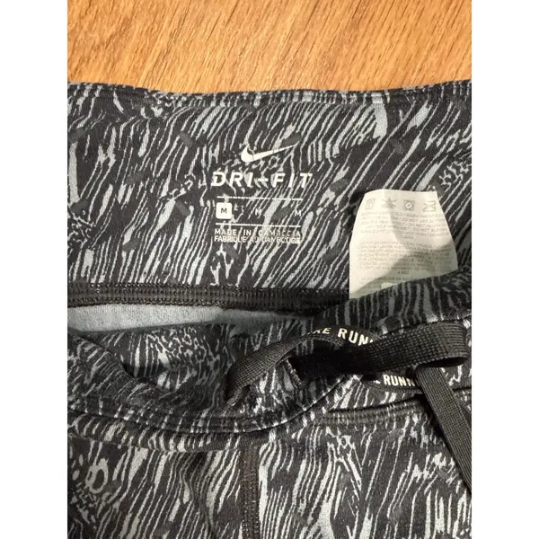 Nike Running‎ Dri-FIT Leggings women's Medium Black Grey Abstract Wave - Image 3