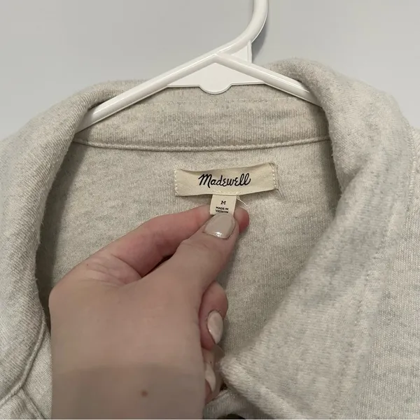Madewell Brushed Cotton Button Up Cream Shacket Sweater Over Jacket - Image 6