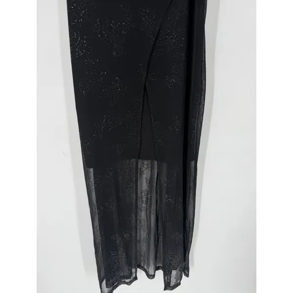 Next Up Maxi Dress Womens XL Black Mesh Glitter Floral Slit‎ Y2K Whimsigoth Goth - Image 11