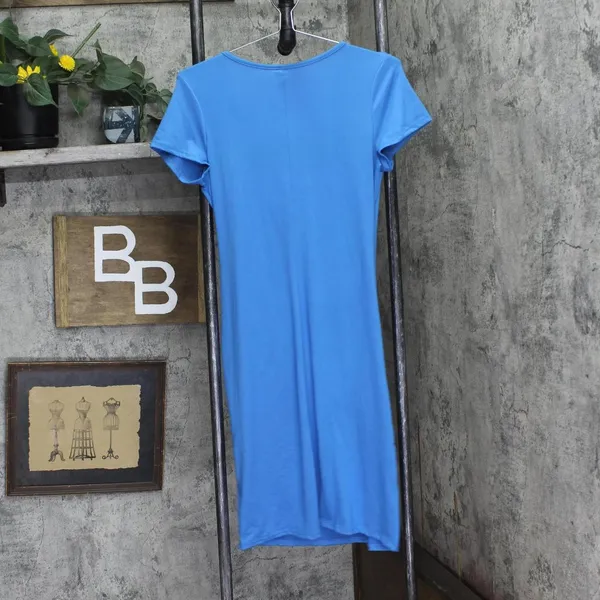 NWT 24Seven Comfort Apparel Womens Knit Faux Wrap Dress Blue M - Image 2