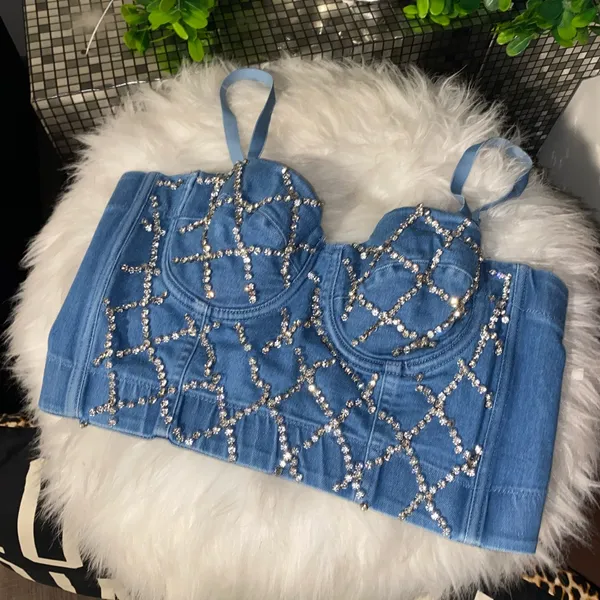 Papaya Blue Rhinestone Embellished Crop Top - Image 6