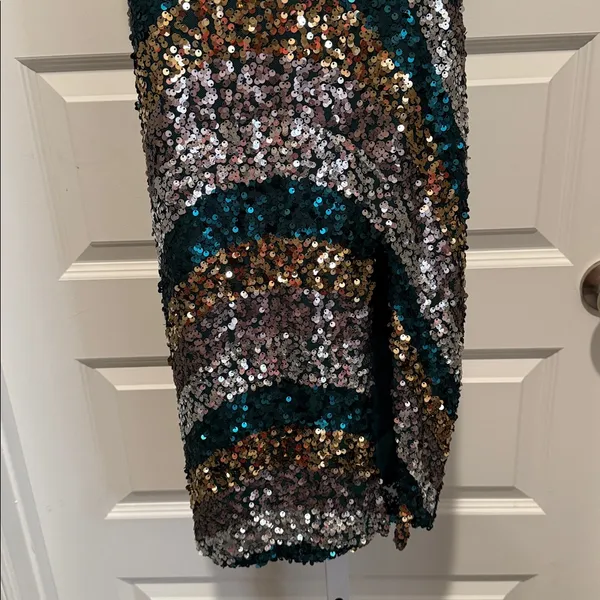 City Studio Sequin Midi Dress‎ Size 0 NWT Green Gold Silver Sparkle Party Glam - Image 5