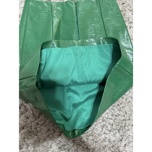 Porridge Anthropologie Women XS Mini Skirt Faux Leather Green Croc Embossed - Image 7