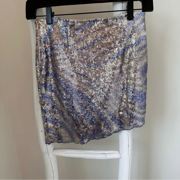 Revolve More To Come Ava Sequin Mini Skirt in Blue Multi Color SZ S - Image 4