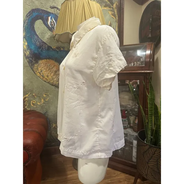 VTG Putumayo Cotton Embroidered Blouse Off White Boho Cottagecore Shirt Med Indi - Image 5
