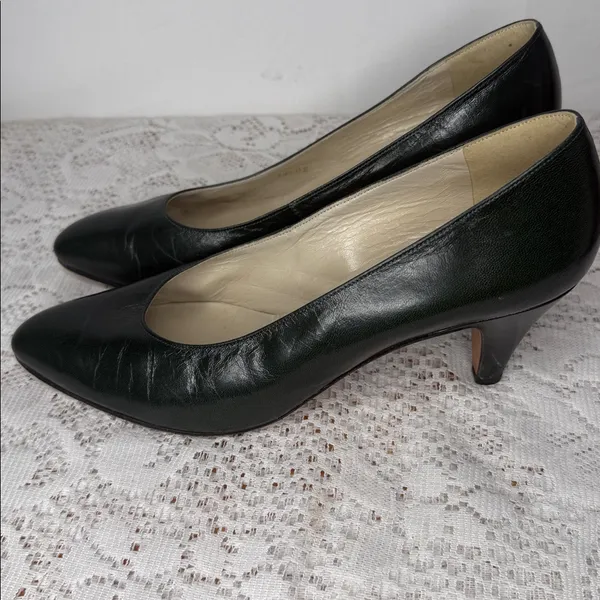 Vintage Manfield France high end leather dark green heels sz 8.5 - Image 5