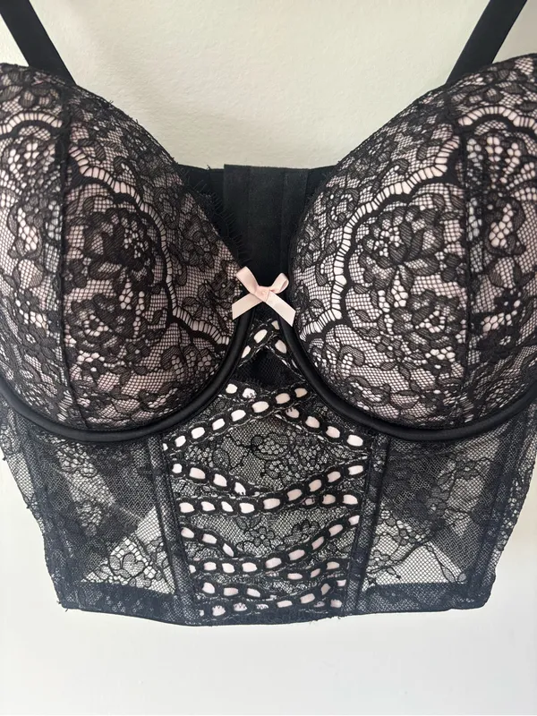Victoria’s Secret Dream Angels Heritage Ribbon Slot Corset Bra Black Link Lace - Image 5