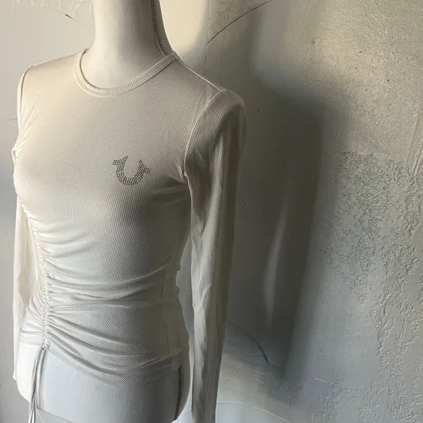 True Religion White Ruched Long Sleeve Blouse - Image 3