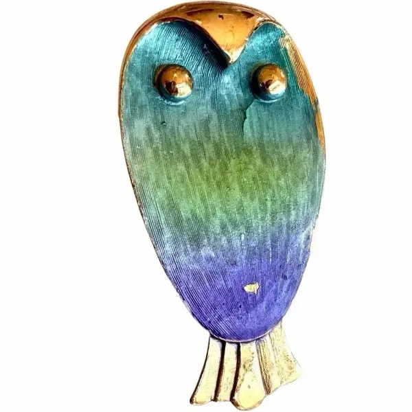 Vintage Colorful Owl Brooch - Image 2