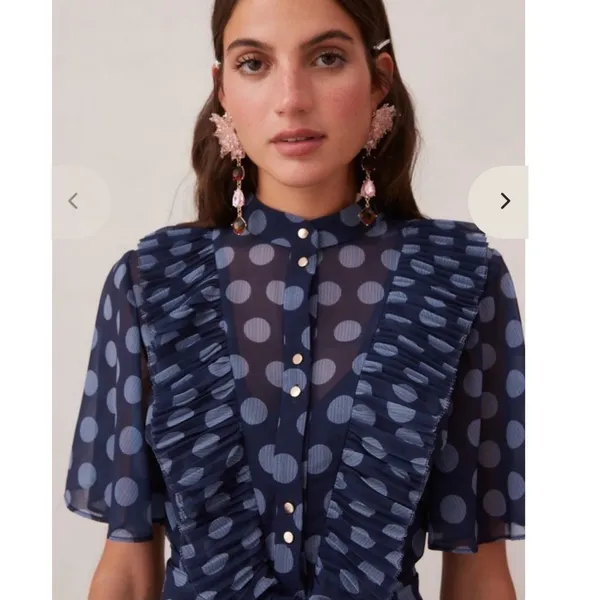 KEEPSAKE THE LABEL |‎ Navy Polka Dot Ruffle Pleated Passion Midi Dress, Size 4 - Image 3