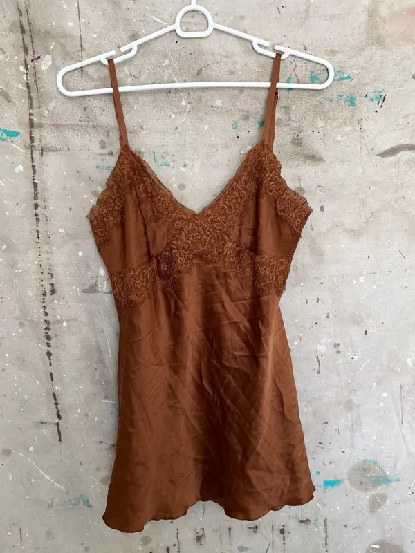 Vintage Y2K Express Silk Satin Lace Baby Doll Slip Dress - Image 4