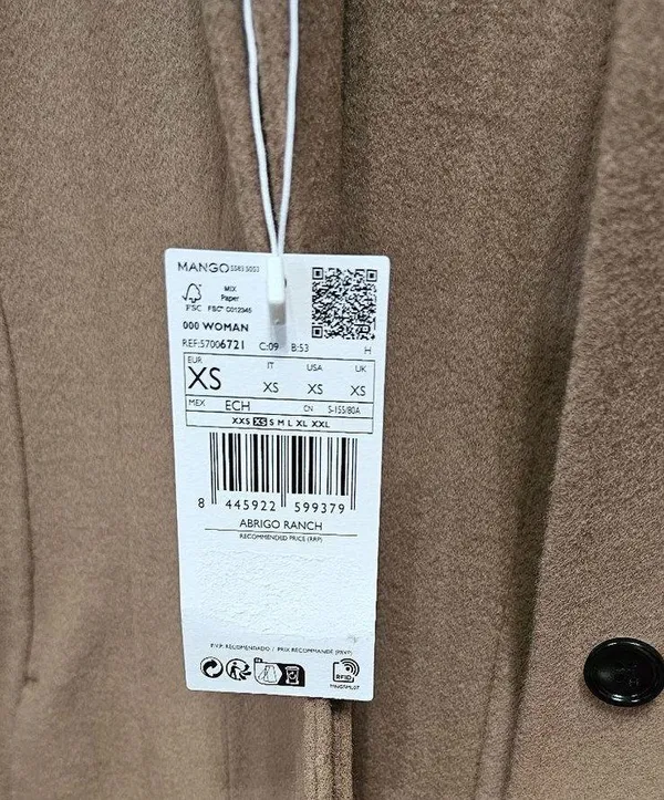Mango Wool coat with handmade belt Medium Brown Women's Size XS 57006721 - Image 11