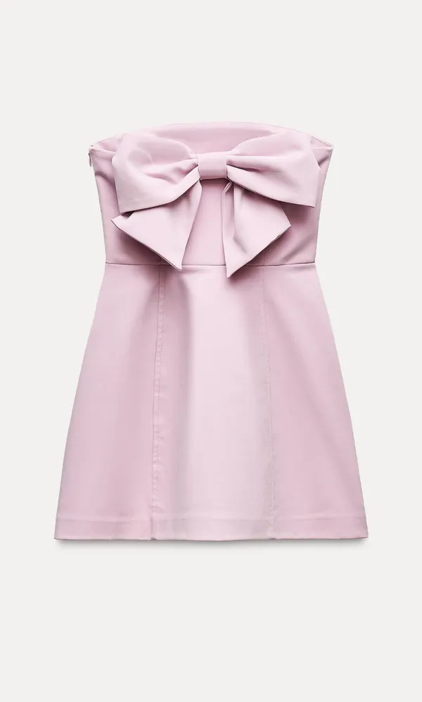 ZARA Short Strapless Mini Bow Dress/Pale Pink - Image 2