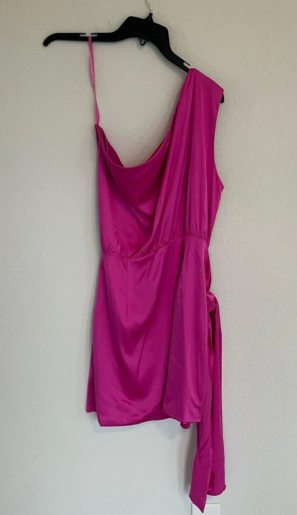 Runaway The Label Pink Faux Wrap One Shoulder Satin Dress Size 8 - Image 6