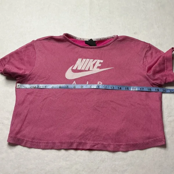 Nike Air Womens Pink Mesh‎ Overlay Crop Top XS Short Sleeve Graphic Tee - Image 5