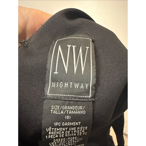 Nightway Black Maxi Dress Gown Sheer Front + Side Cutout Details Slit Size 8 - Image 5