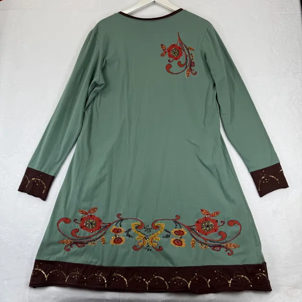 Double D Ranchwear Sage Green Beaded‎ Floral Embroidered Tunic Dress L READ - Image 10