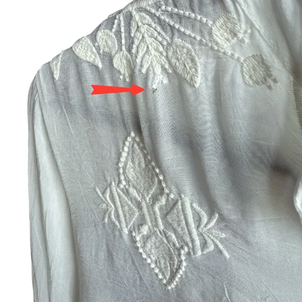 Johnny Was‎ White Embroidered Long Sleeve Sheer Blouse Sz M - Image 13