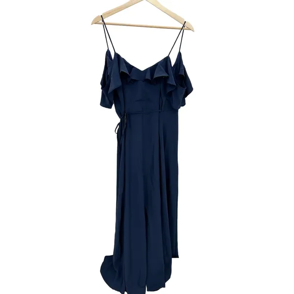 Lulu's Womens Navy Blue Gown Size S Cold Shoulder Wrap‎ Event Party Wedding - Image 2