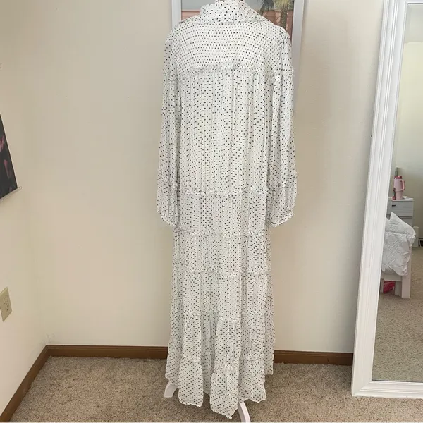 Anthropologie Long-Sleeve Smocked Tiered Polka Dot Maxi Dress Size Small New - Image 7