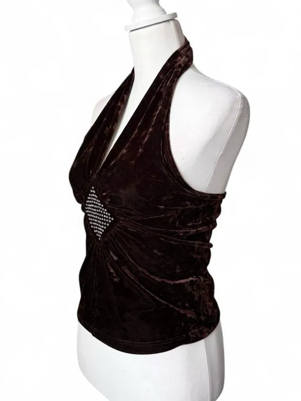 Poetry Y2K Brown Velvet Halter Top - Image 5