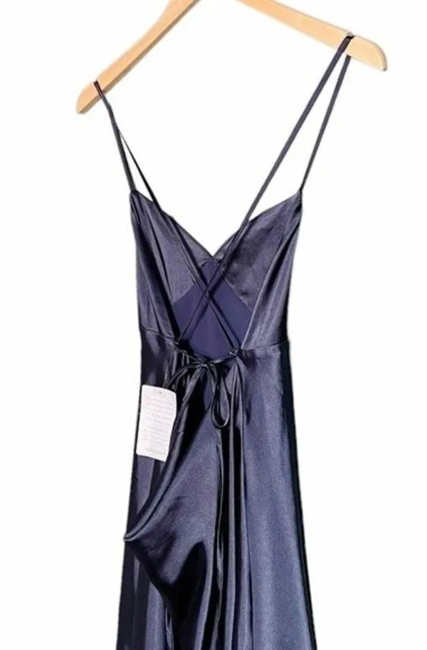 Lulus Dress One Last Glance Satin Backless Slip Dress Navy Blue Size Medium - Image 9