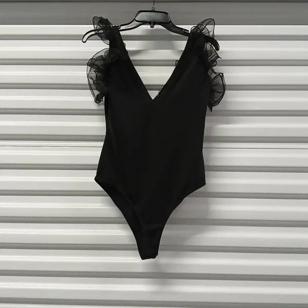 Zara Bodysuit Top Medium Black Fairy Balletcore Dark Romantic Whimsigoth Blouse - Image 4