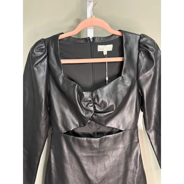 Torn by Ronny Kobo Gemma‎ Vegan Leather Cutout Mini Dress M black chic sleek - Image 4