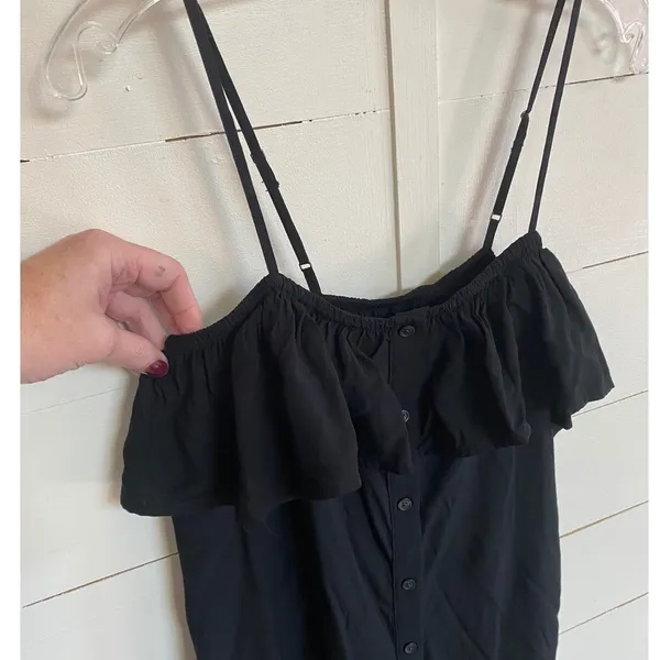 Gap Button Front Ruffle Cami True Black‎ Sleeveless Midi Dress No Belt - S NWT - Image 6