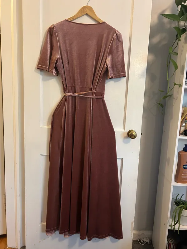 Anrabess Rose Pink Velour Maxi Wrap Dress Brown Size M - Image 5