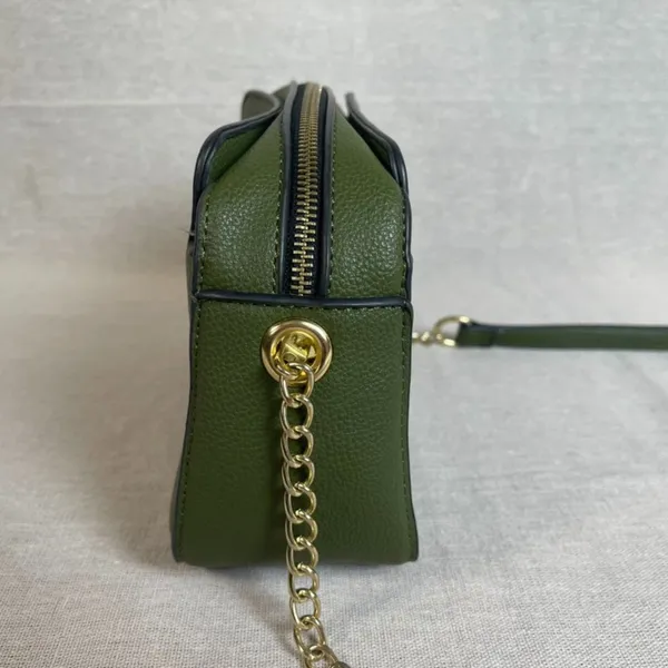 Olive Green Vegan Leather Camera Bag Crossbody Purse - Image 4