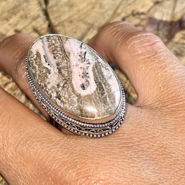 Rhodochrosite Ring Size 7 1/4 Brown - Image 3