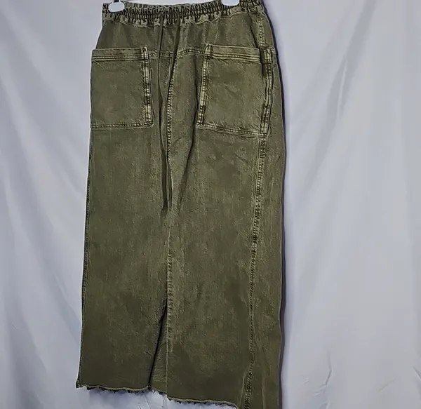 Free People Woke Up Like This stretch waist maxi green denim slit skirt sz L - Image 4