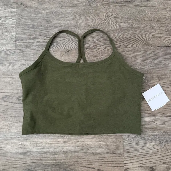 Beyond Yoga Spacedye Slim Racerback Cropped Tank Army Green Heather Size XXL NWT - Image 3