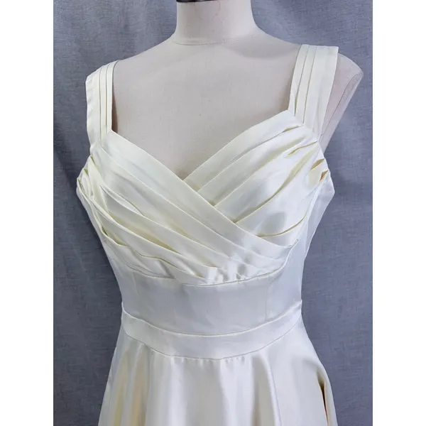 ModCloth Ivory Satin Sweetheart Fit Flare Mini‎ Dress Pockets Bridal Rehearsal L - Image 2